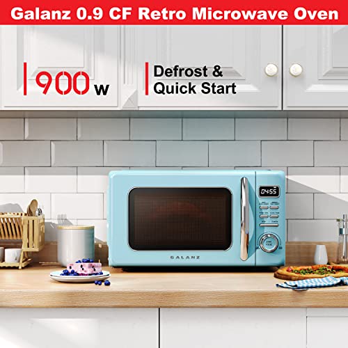 GLCMKZ09BER09 Retro Countertop Microwave Oven with Auto Cook & Reheat (Blue / .9 cu ft / Modern)
