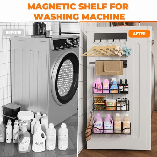 5 Pack Multifunctional Magnetic Shelves for Refrigerator Spice Rack & Washing Machine Organize (Flat style, Black)