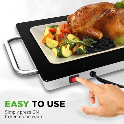 Electric Hot Plate Tray Dish Warmer with Black Glass Top (14.5 x 8.6 inches)