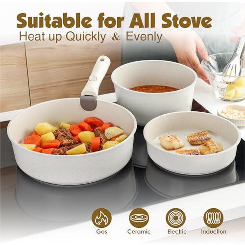 24 Piece Nonstick Detachable Handle Pots and Pans Set White (White / 24 Piece)