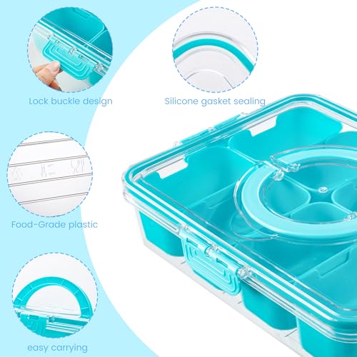 Divided Serving Tray with Lid and Handle (Cerulean-1 Pack)