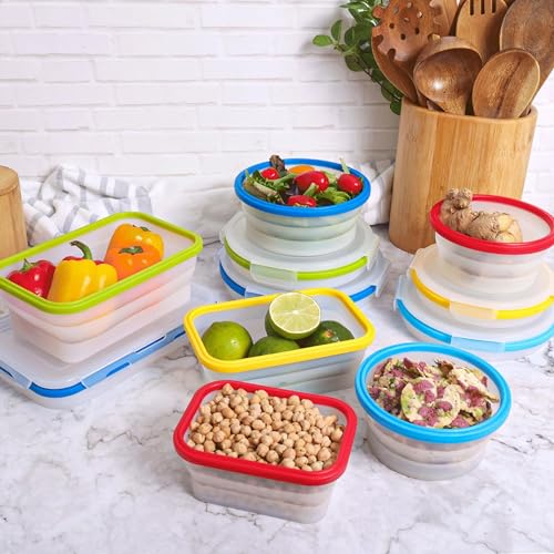 Collapsible Food Storage Containers with Lids (Assorted Colors-Sizes 5pc)