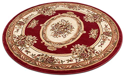 Timeless Collection Le Petit Palais Red 5' Foot Round Luxurious Traditional French Medallion Oriental Area Rug Perfect for Living Room Bedroom or Dining Room Easy (5'3" (Round) / Red)