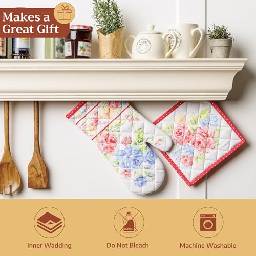 Maison d'Hermine Oven Gloves 100% Cotton Oven Mitt (006 - Vintage Floral / 7.5" x 13" (Oven Mitt))