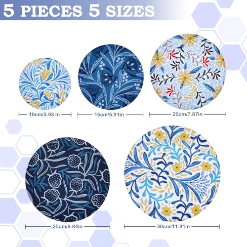 5Pcs Reusable Beeswax Elastic Bowl Covers for Bread Proofing and Food Cover (Blue Floral)