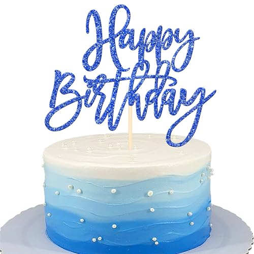1 PCS Glitter Happy Birthday Cake Topper for Celebrating Anniversary Theme Party Cake Decorations Supplies Dark Blue