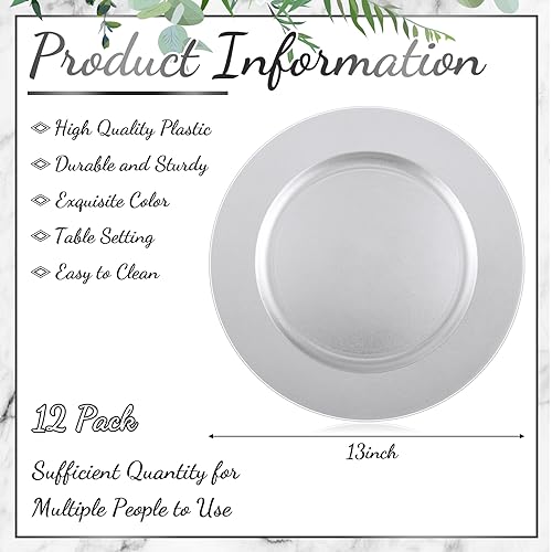 12 Pcs 13 Inch Charger Plates Bulk (Plain Style / Silver)
