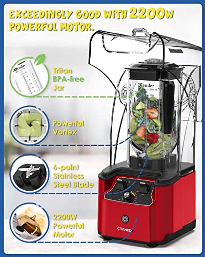Quiet Commercial Blender with Soundproof Shield (Red)