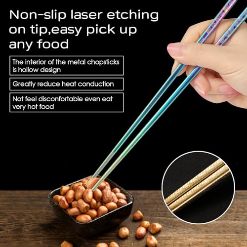8 Pairs Metal Chopsticks Reusable Multicolor Stainless Steel Chopsticks Set Laser Engraved Non (Multicolor 304 stainless steel)