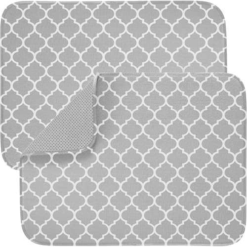Ultra Absorbent Microfiber Dish Drying Mat (18" x 16" (2 Pack) / Microfiber / Quatrefoil)