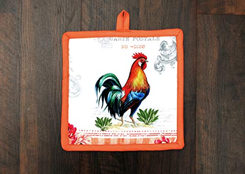 Pot Holders Easter Decor Heat Resistant Cotton Set of 2 Nonslip 8"x8" Inch Hot Pads for Kitchen (8x8 inches / Farm Rooster)