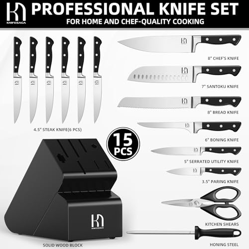 Japanese Knife Set with Sharpener (Black)