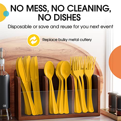 Yellow Plastic Forks 200 Pieces Yellow Forks Disposable Utensils Heavy Duty Plastic Cutlery Set Disposable Cutlery Sets Flatware Sets Silverware Set Party Supplies & Party Tableware (Yellow / Forks)