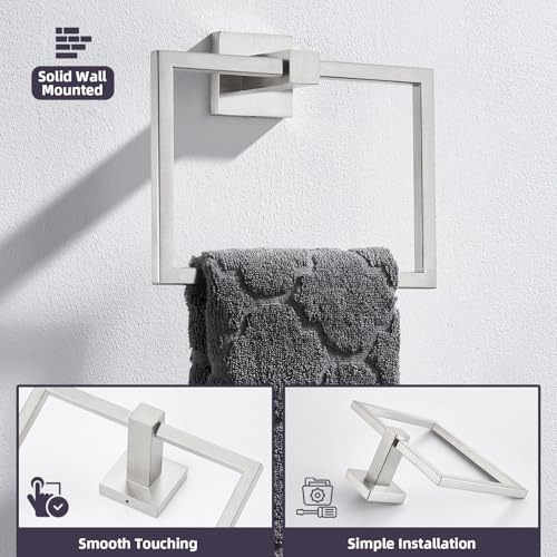 Square Towel Ring for Bathroom (Brushed Nickel)