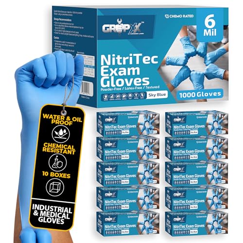 Heavy Duty 6 Mil Blue Nitrile Gloves Disposable Latex & Powder Free (1000 Count / Medium)