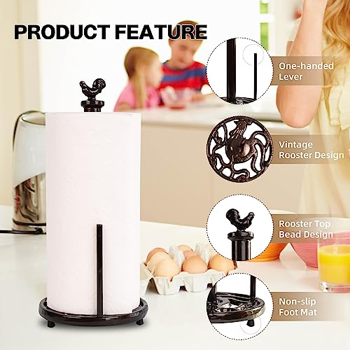 Cast Iron Rooster Paper Towel Holder for Kitchen Countertop (Coffee Gold-rooster)