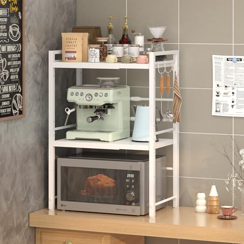 Expandable Microwave Stand Kitchen Countertop Organizer (White / 3 Tier (Without Spice Rack))
