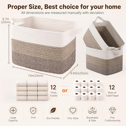 Cotton Rope Storage Baskets for Organizing Dark Brown 3 (Gradient Dark Brown / 3 pcs-13”x9.9”x8.7”)