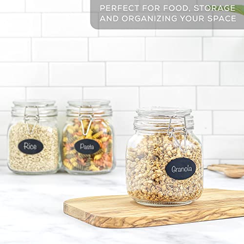 Airtight Glass Jars with Lids Set of 3. 32oz Glass Jar with Lid and 6 Silicone Seals! Med Glass Food Storage Containers. Square Mason Jar