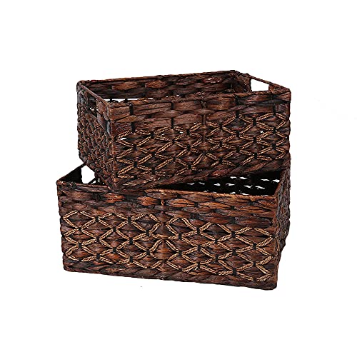 Rectangular Water Hyacinth Woven Storage Baskets for Shelves (Large and Small)