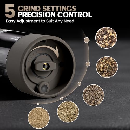 Electric Salt and Pepper Grinder Set Automatic Adjustable Coarseness Pepper Grinder Shakers Set Kitchen Products White Elephant Gift Anniversary Christmas Ideas Gifts for Men (Brown)