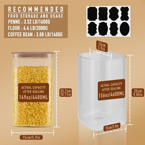 149oz/4.6Qt/4400ml Square Glass Storage Containers with Lids 2-Pack (149oz*2)