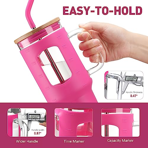 Glass Tumbler with Straw and Lid (Rose Red / 40 Ounces)