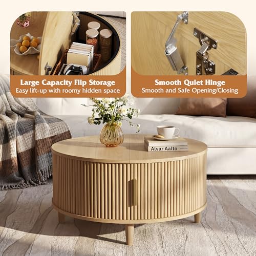 31.5" Round Coffee Table with Storage (Round_oak / 31.5" Round)