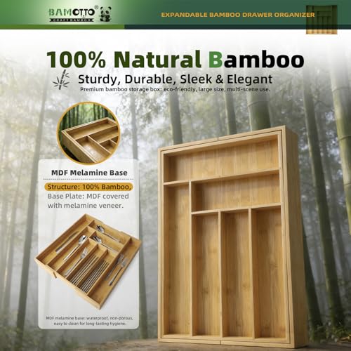 Expandable Bamboo Drawer Organizer for Kitchen (Bamboo (Expandable Adjustable) / 16.9" L x 12.8-20" W x 2.5" H)