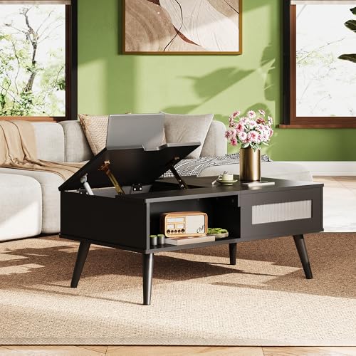 Coffee Table Lift Top Coffee Table with Storage Shelf (Retro Black / 39" with Drawer)