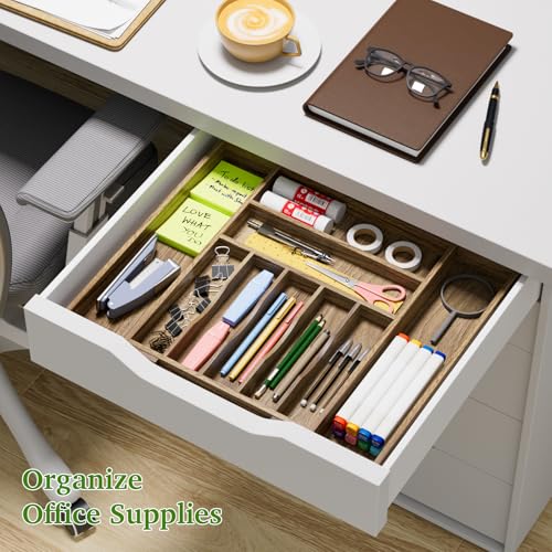 Acacia Wood Kitchen Silverware Drawer Organizer (9 Slots)