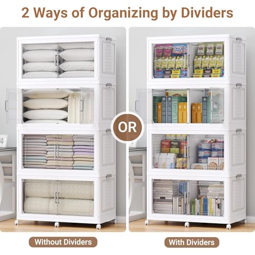200Gal XL Stackable Storage Bins Foldable Box Cabinet for Room (White / 200QT-4Pack)