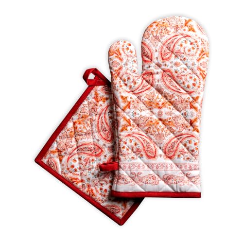 100% Cotton Oven Mitt & Pot Holder Set (055 - Orient / 7.5" x 13" & 8" x 8" (Oven Mitt & Pot Holder))