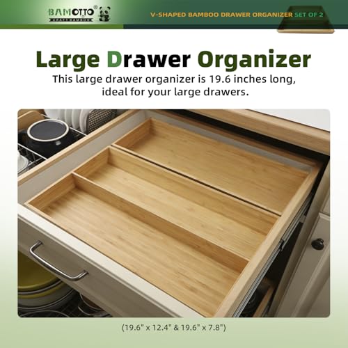 Long V Shaped Bamboo Drawer Organizer Set of 2 (Bamboo (V-Shaped 2 Piece Set - S) / 19.6" L x 20.2" W x 2.1" H)
