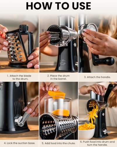 Rotary Cheese Grater Manual Hand Crank 5 Blade Shredder