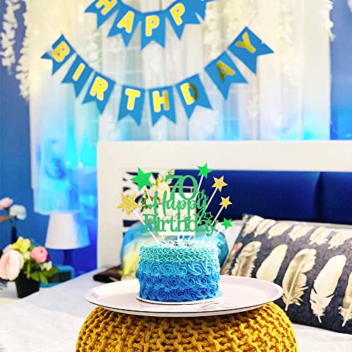 Green Gold 70th Birthday Cake Topper with Glittery Stars (7 Count)