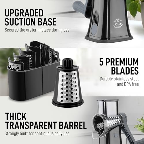 Rotary Cheese Grater Manual Hand Crank 5 Blade Shredder