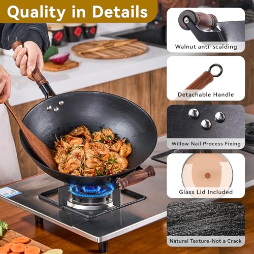 14.1" Cast Iron Wok with Glass Lid (14.1 Inch)