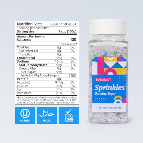 White Sanding Sugar Edible Silver Glitter Stars Mix (3.5 Ounce)
