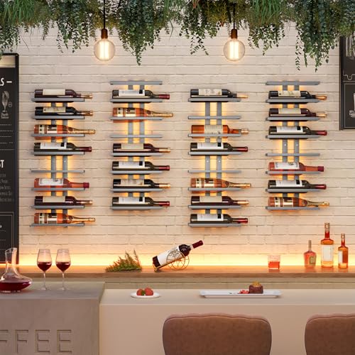 2 Set 8 Tier Wall Mount Wine Rack (2 Pack (16 Bottles) / Grey)