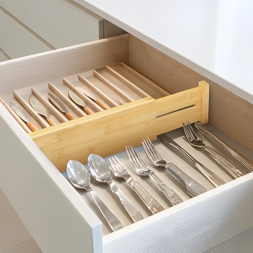 6 Pack Bamboo Drawer Dividers (4''H, 16.6''-21.8''L, 6 Pack)