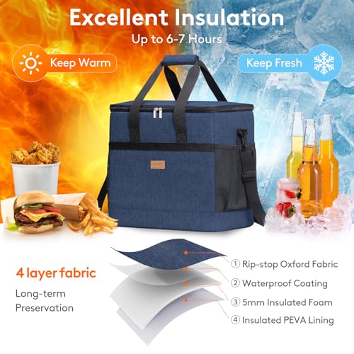 Cooler Bag 60 Cans Collapsible and Insulated Large Lunch Bag Leakproof Soft Cooler Portable for Camping (60-Can(40L) / Dark Blue)