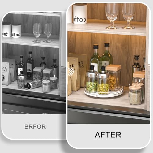 9 Inch Oak Lazy Susan Spice Organizer with Silver Metal Rail (Sliver White / 9)