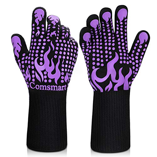 BBQ Gloves 1472 Degree F Heat Resistant Grilling Gloves Silicone Non (long / Purple)
