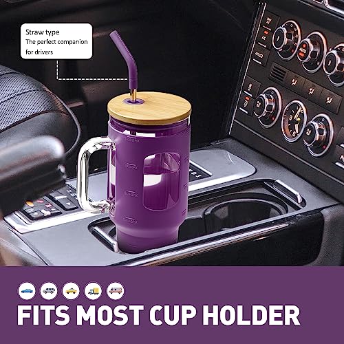 Glass Tumbler with Straw and Lid (Dark Purple / 40 Ounces)