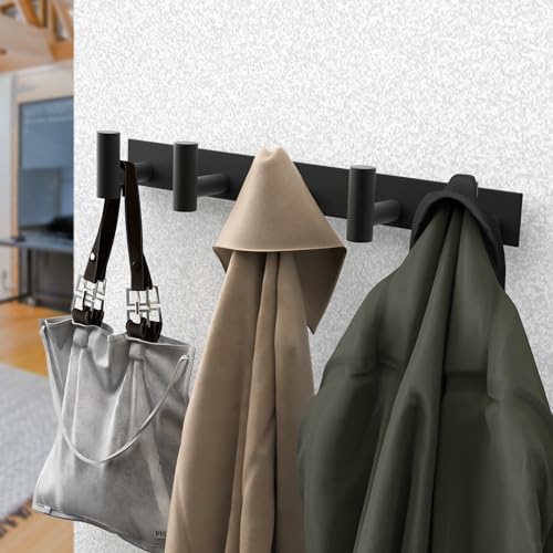 Wall Mounted Coat Rack (Black / 5 "T" Hooks, 2PACK)