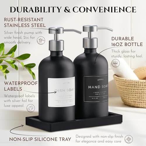 Glass Soap Dispenser Set of 2 (Black/Silver)