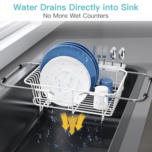 White Dish Drying Rack in Sink with Utensil Holder (White / For 10"-12"w Sink)