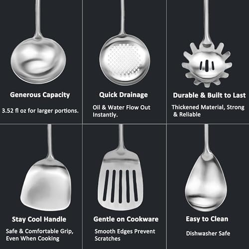 304 18 10 Stainless Steel Kitchen Utensils Set 11 Pcs Long Metal Cooking Utensil