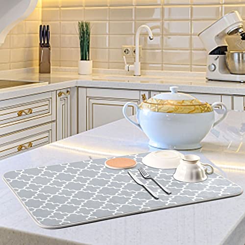 Super Absorbent Dish Drying Mat (Grey Moroccan / 16" x 18")